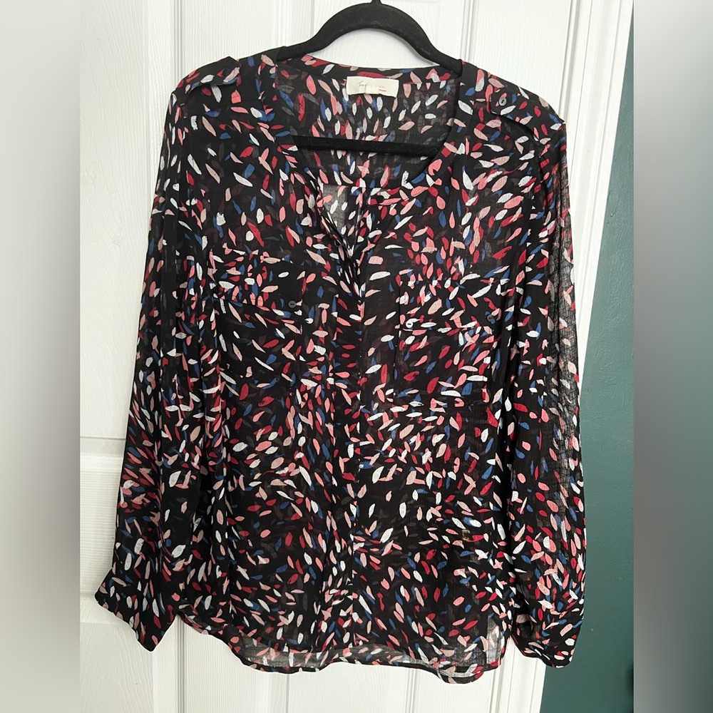 NWOT Two by Vince Camuto Semi-Sheer Print Blouse SZ L